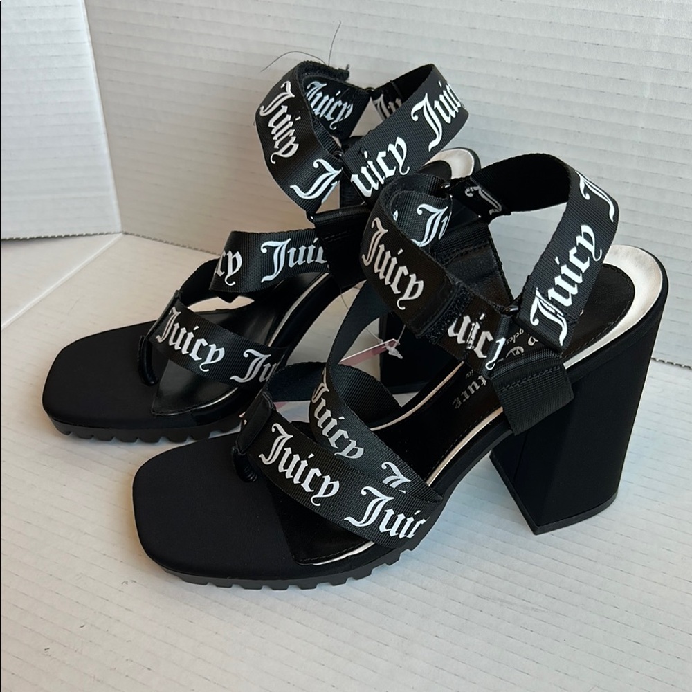 Juicy Couture Georgette Logo Heeled Sandals Y2K Platform Size 8